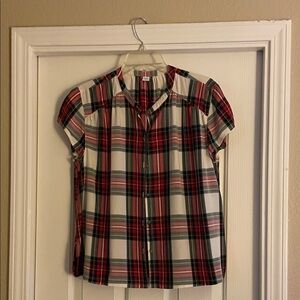 Old Navy Women's Plaid Button Down Shirt - Red, White, and Black
